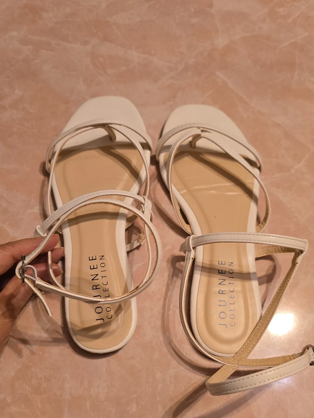 Journee Collection White Strappy Ankle-Buckle Sandals